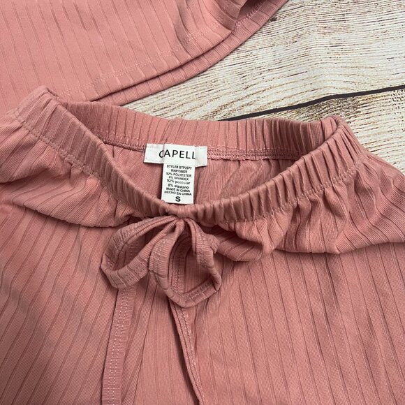 Capella Pink Ribbed Lounge Set Women's Size Small | 2PC Crop Top & Shorts | Cute - Picture 7 of 7